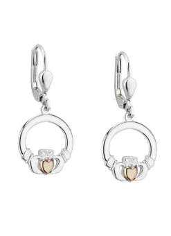 10ct Gold & Sterling Silver Claddagh Drop Earrings