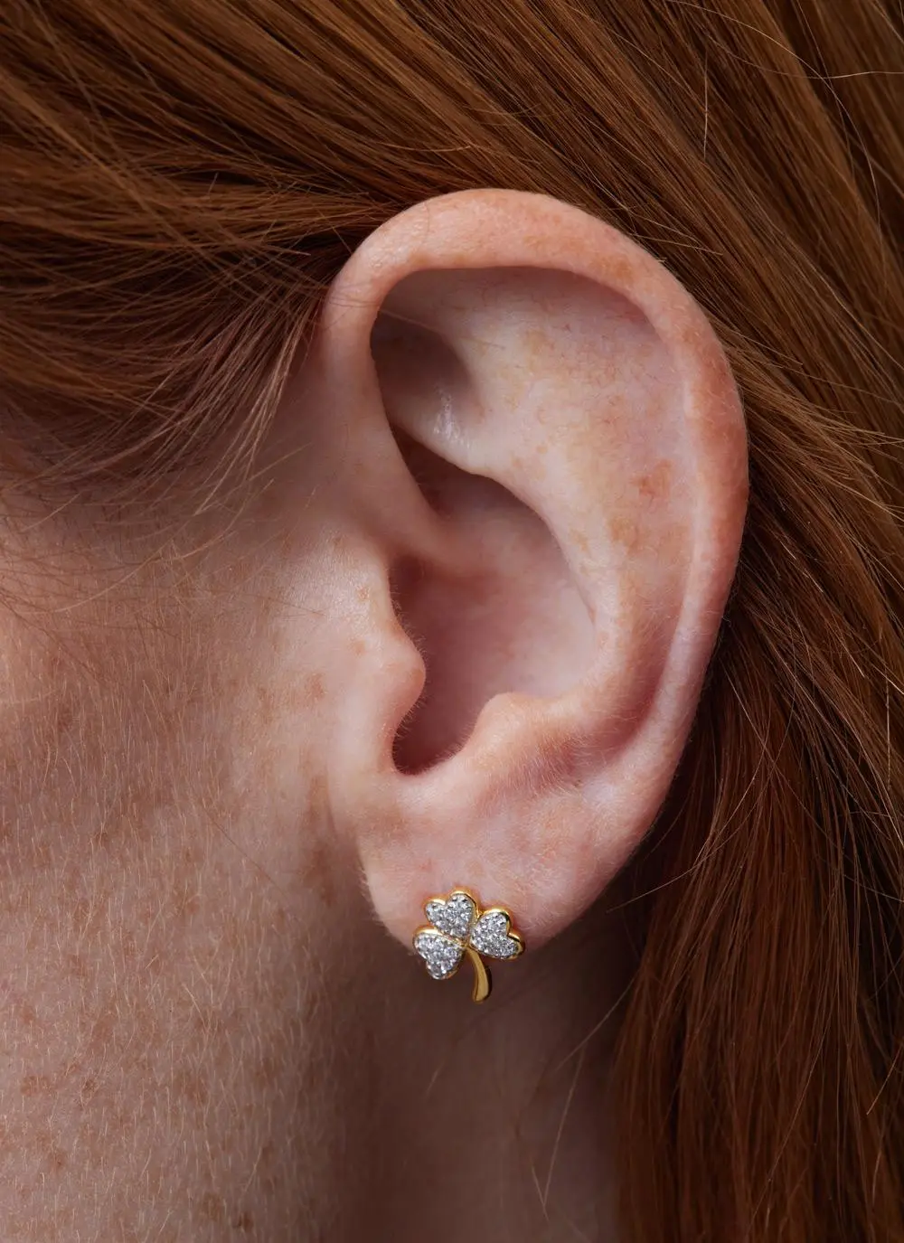 14ct Gold Vermeil Shamrock Earrings With Cubic Zirconia - Image 2