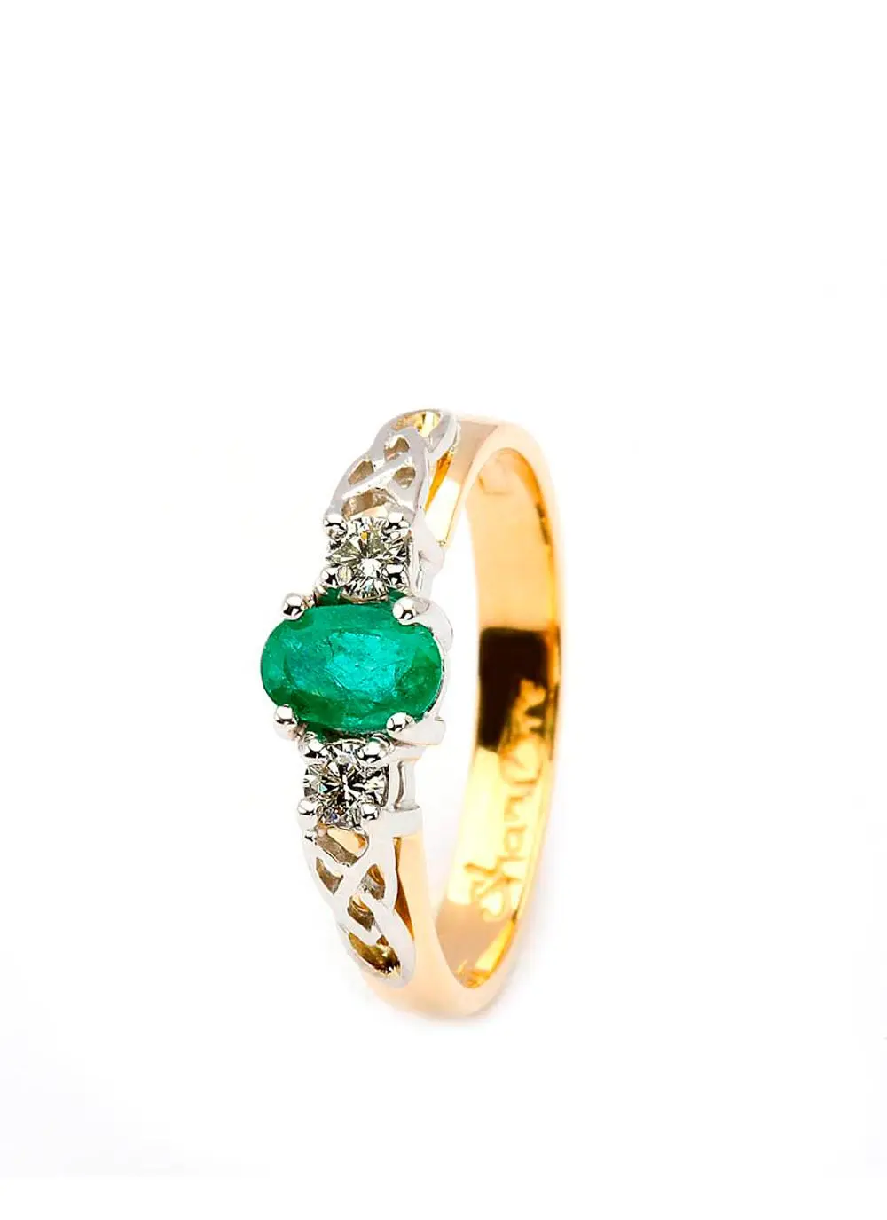 14ct Yellow & White Gold Oval Emerald & Diamond Trinity Ring