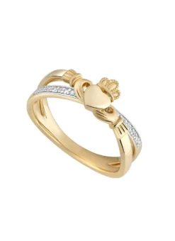 14ct Gold Diamond Claddagh Crossover Ring