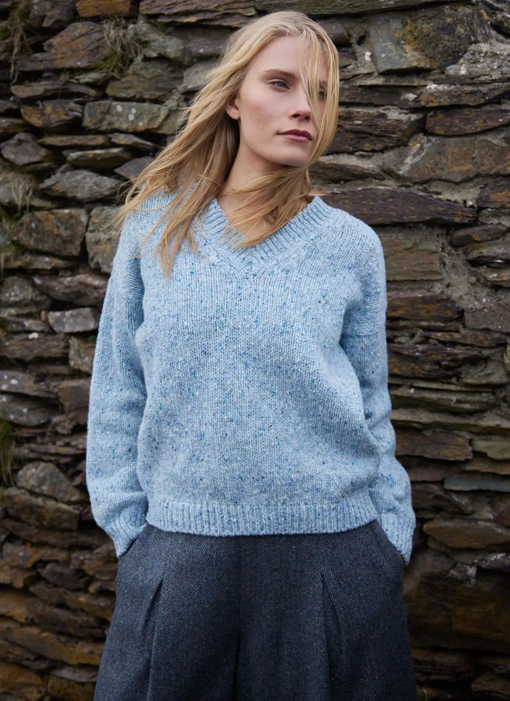 Fisherman Donegal Fleck V-Neck Sweater