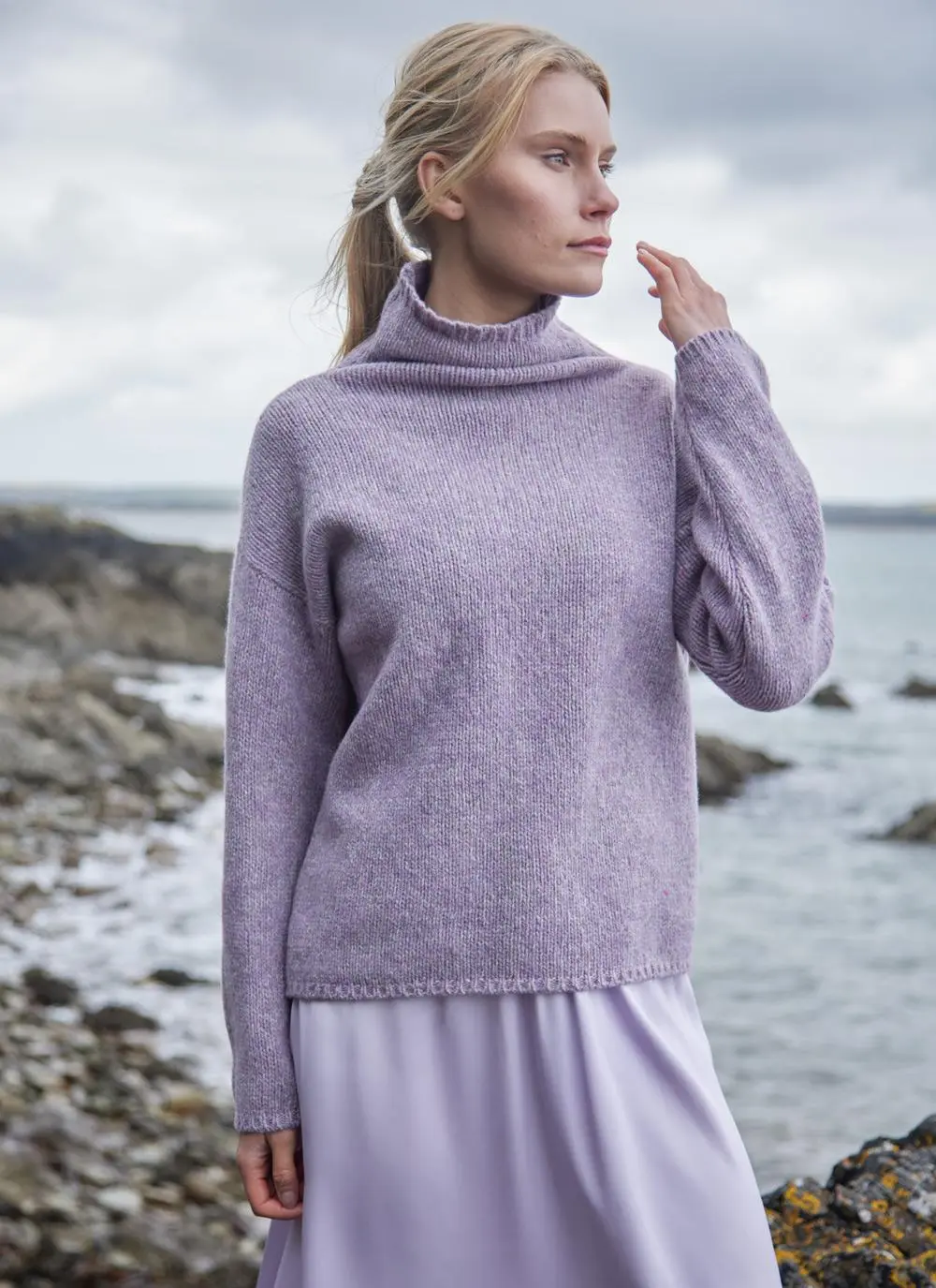 Fisherman Cashmere Fleck Funnel Neck Sweater - Image 2