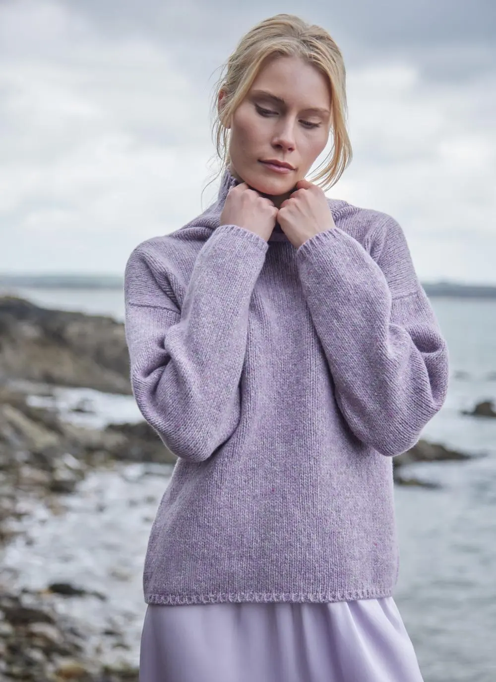 Fisherman Cashmere Fleck Funnel Neck Sweater
