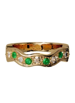 14ct Gold Diamond & Emerald Stackable Wedding Band