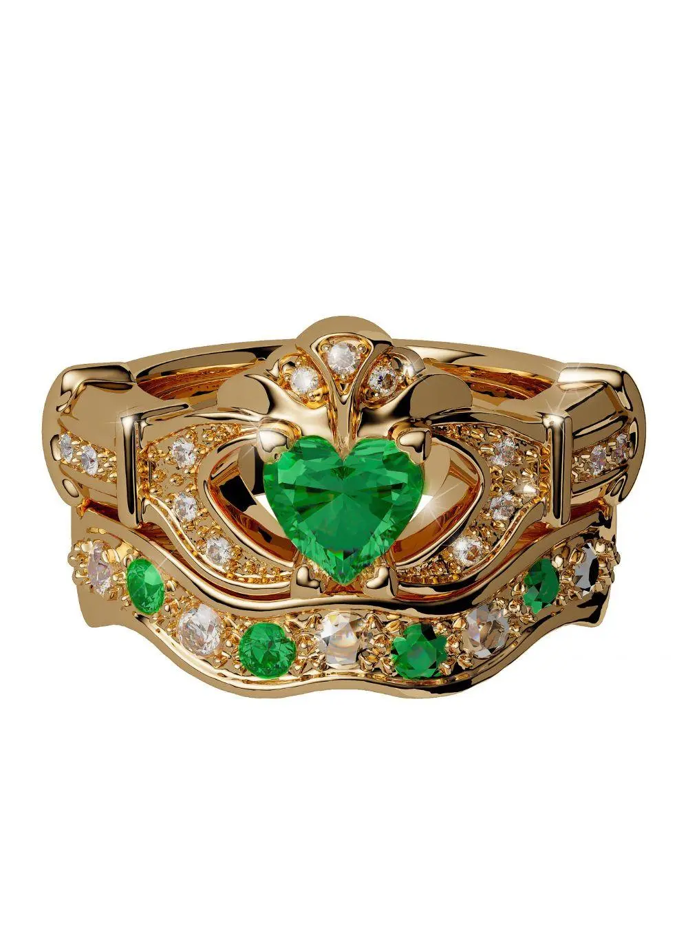 14ct Gold Diamond & Emerald Stackable Wedding Band - Image 4