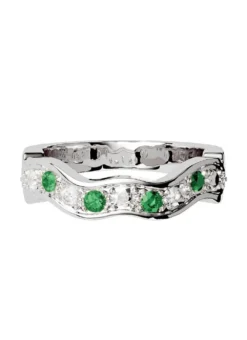 14ct White Gold Diamond & Emerald Stackable Wedding Band