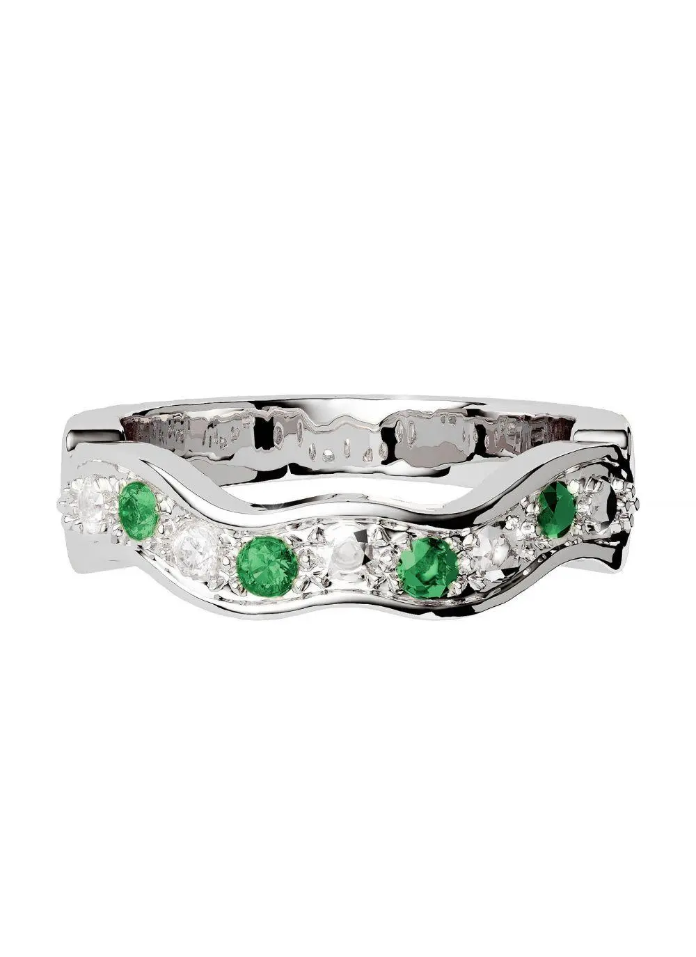 14ct White Gold Diamond & Emerald Stackable Wedding Band