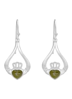 Sterling Silver Connemara Marble Celtic Claddagh Earrings