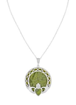 Sterling Silver Connemara Marble Claddagh Overlay Pendant