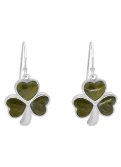 Sterling Silver Connemara Marble Shamrock Inlaid Earrings