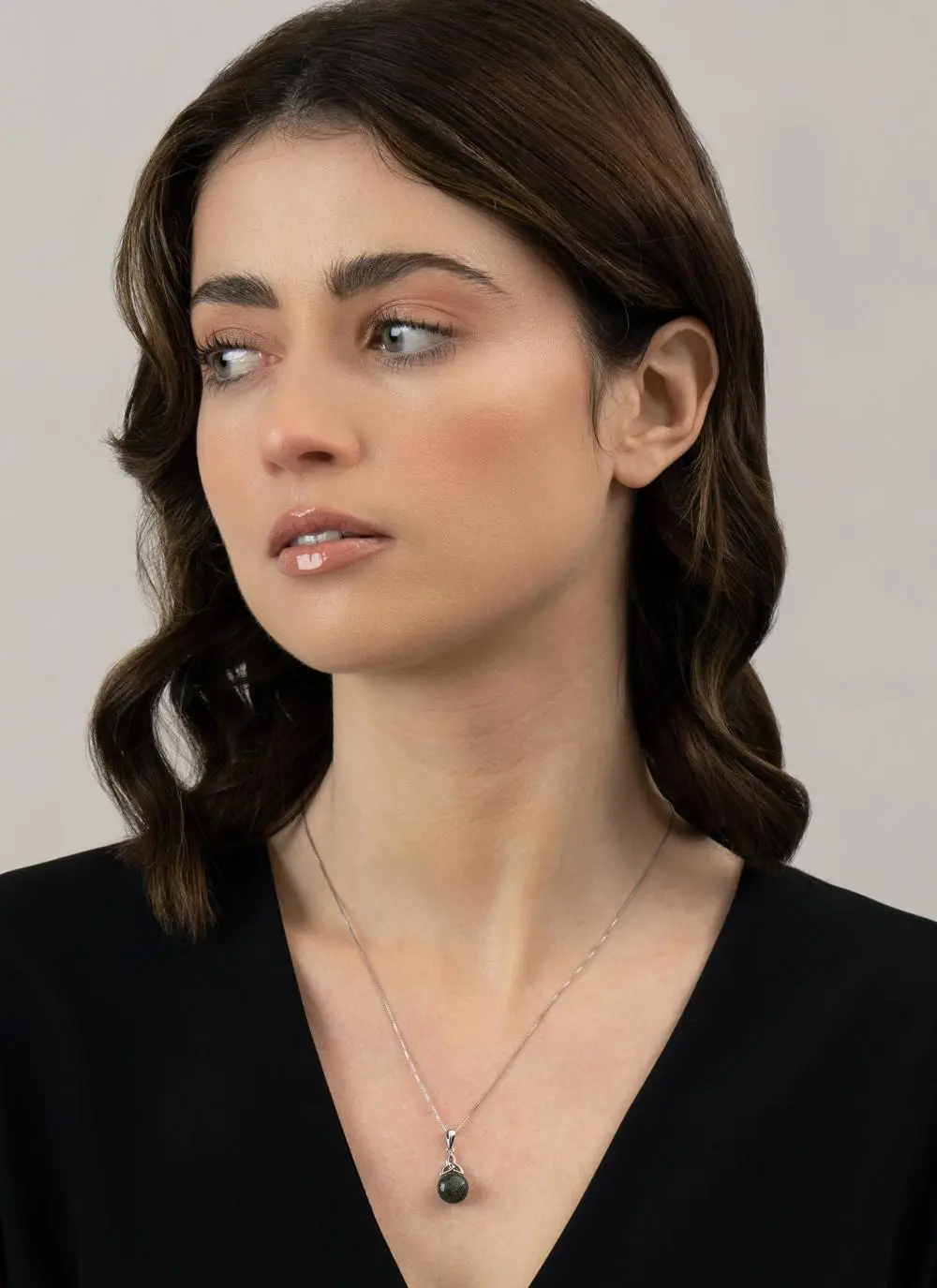 Sterling Silver Connemara Marble & Trinity Knot Pendant - Image 2