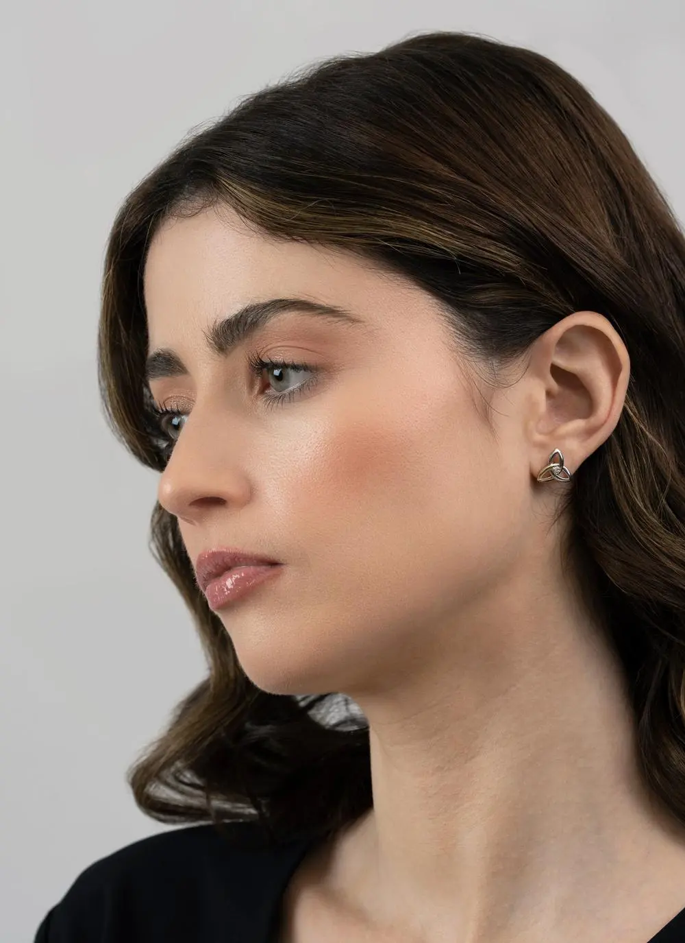 Sterling Silver & 10ct Gold Diamond Trinity Knot Stud Earrings - Image 2