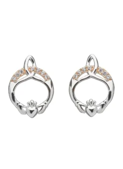 Rose Gold & Sterling Silver Claddagh Earrings
