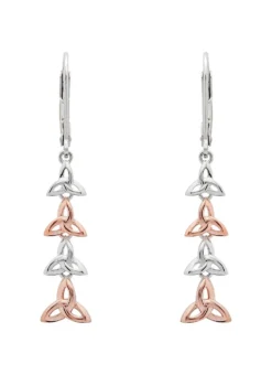 Sterling Silver & Rare Irish Rose Gold Trinity Knot Drop Earrings