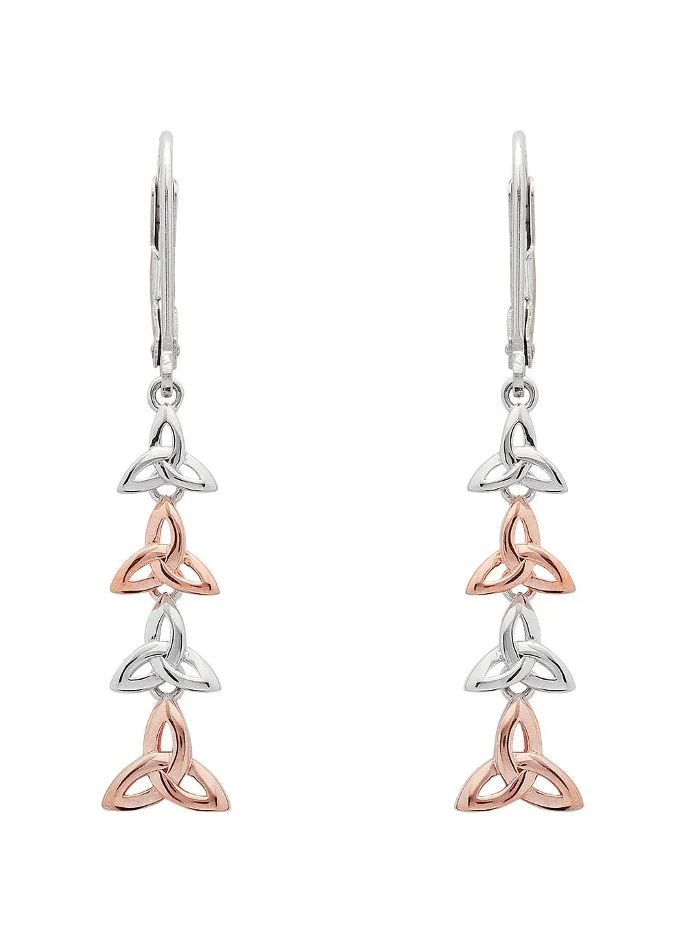 Sterling Silver & Rare Irish Rose Gold Trinity Knot Drop Earrings
