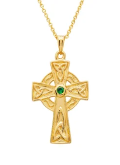 Celtic Cross Pendant With Green Cubic Zirconia