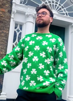 Unisex Green Knit Shamrock Sweater