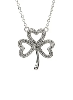Sterling Silver Open Shamrock Pendant With Swarovski Crystals