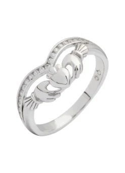 Sterling Silver Claddagh Wishbone Ring With Cubic Zirconia