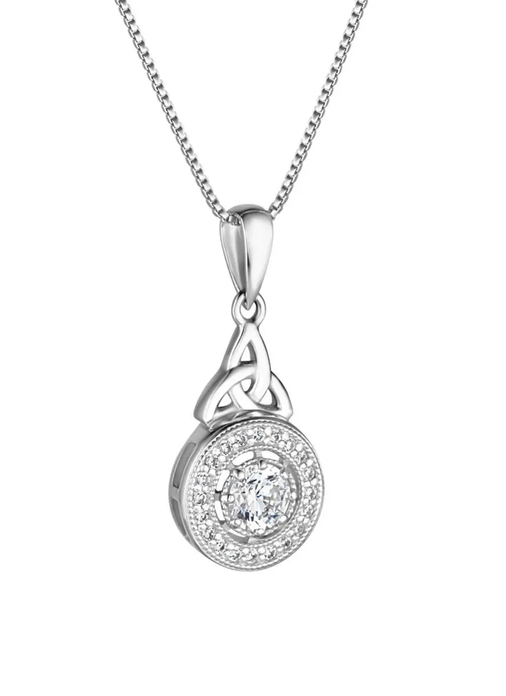 Sterling Silver Trinity Knot Halo Pendant With Cubic Zirconia