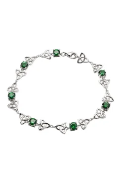 Sterling Silver Trinity Knot Bracelet With Green Cubic Zirconia