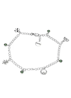 Sterling Silver Celtic Charm Bracelet With Green Cubic Zirconia