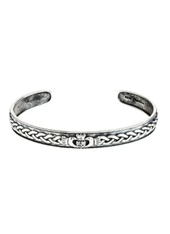 Sterling Silver Claddagh Cuff Bracelet With Cubic Zirconia