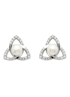 Sterling Silver Pearl Trinity Knot Stud Earrings