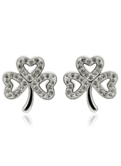 Sterling Silver Shamrock Stud Earrings With Swarovski Crystals