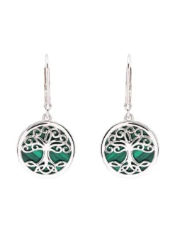 Sterling Silver Tree Of Life Malachite Earrings
