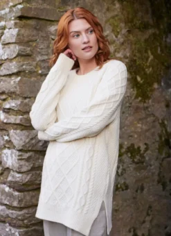 Shannon Wool Cashmere Argyle Crew Neck Aran Sweater