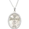 Sterling Silver Mother Of Pearl Celtic Cross Medallion Pendant With White Crystals