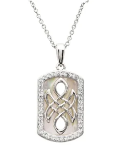 Sterling Silver Mother Of Pearl Celtic Knot Medallion Pendant With White Crystals