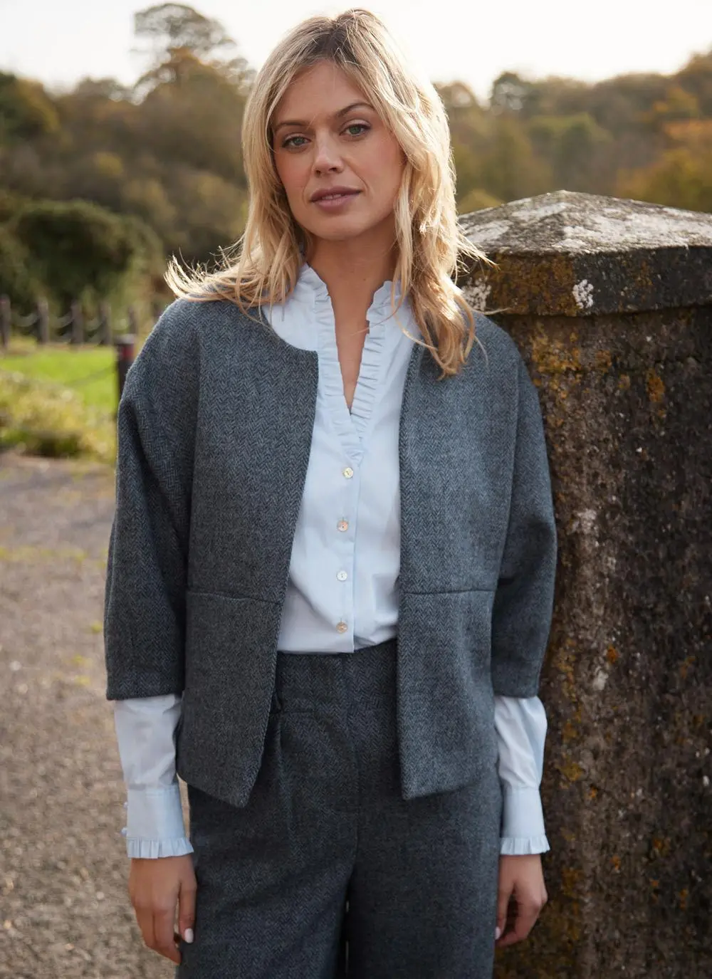 Herringbone Tweed Short Jacket - Image 2