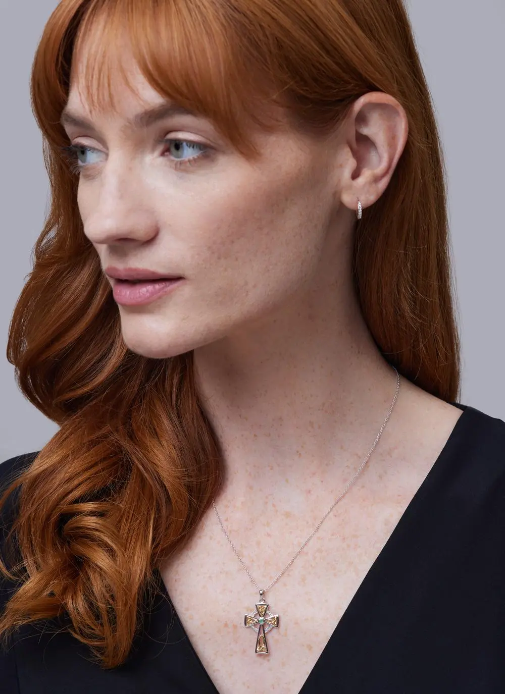 Silver Celtic Trinity Diamond And Emerald Cross Pendant - Image 4