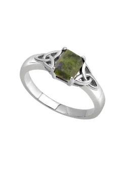 Sterling Silver Connemara Marble Trinity Knot Ring