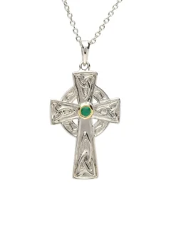 Sterling Silver Emerald Celtic Cross Pendant