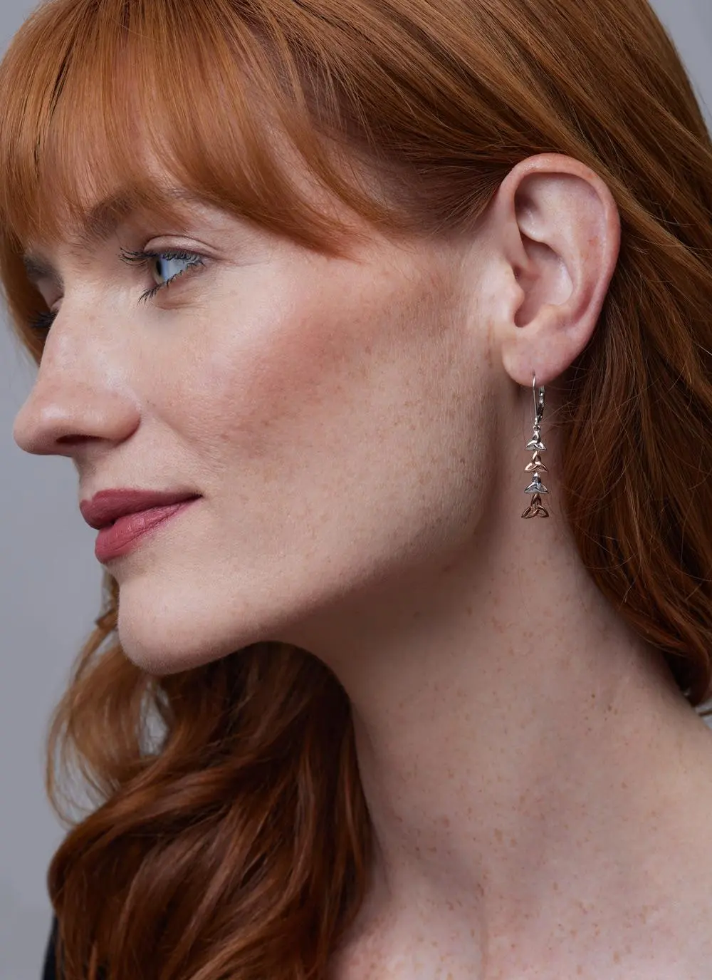 Sterling Silver & Rare Irish Rose Gold Trinity Knot Drop Earrings - Image 3