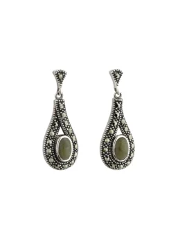 Sterling Silver Connemara Marble & Marcasite Earrings