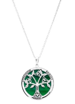 Sterling Silver Malachite Tree Of Life Disc Pendant