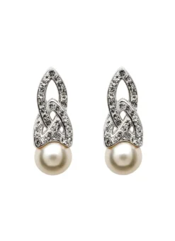 Sterling Silver Trinity Knot Pearl Earrings With Swarovski Crystal