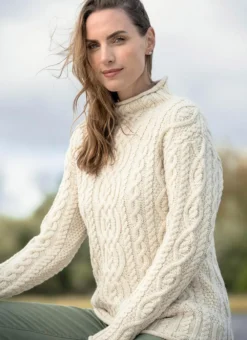 Supersoft Roll Neck Aran Sweater