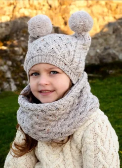 Kids Aran Double Pom Pom Hat