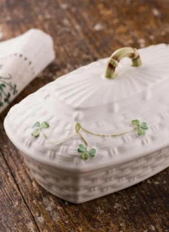 Belleek Shamrock Butter Dish