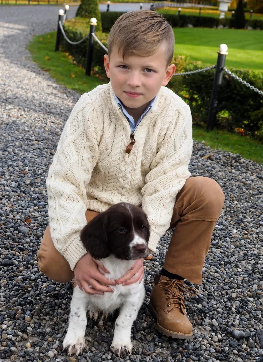 Boys Half Zip Aran Sweater