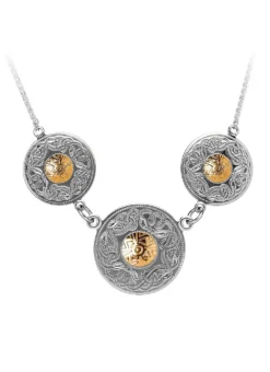 Sterling Silver Celtic Warrior Triple Disc Pendant With 18ct Gold Bead