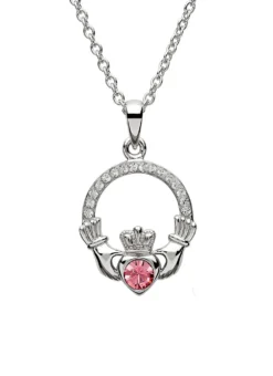 Claddagh Birthstone Pendant With Swarovski Crystals - October