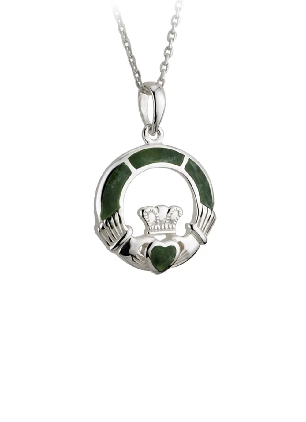 Sterling Silver Connemara Marble Claddagh Pendant