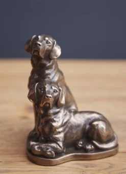 Pair Of Labradors Bronze Figurine