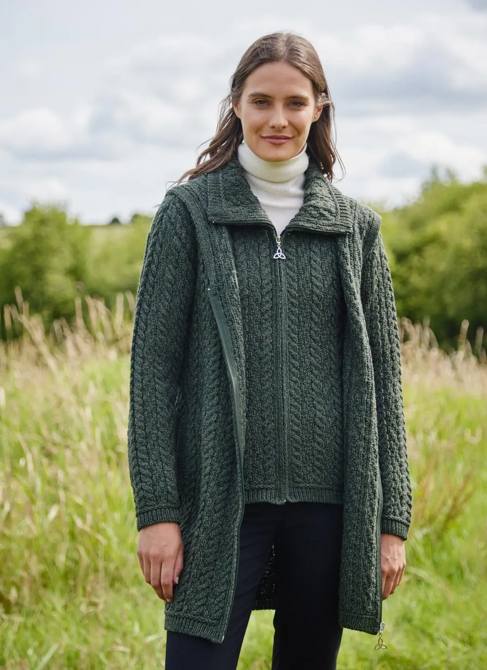 Fiadh Double Layer Hooded Aran Coatigan